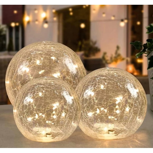 Lámpara LED ideal para Navidad, cristal craquelado, funciona con pilas