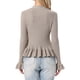 thumbnail image 3 of INSPIRE CHIC Cárdigan Suéter para Mujeres de Regreso a Clases Cuello en V Dobladillo con Volantes Plisado Abotonado Casual Manga Larga Abierto al Frente Suéteres XL Camel, 3 of 6