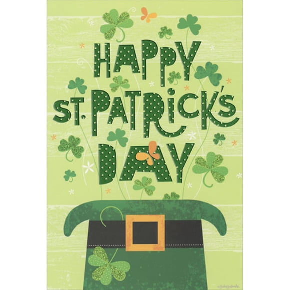 Tarjeta de felicitación Pictura Día de San Patricio con foil verde y brillo