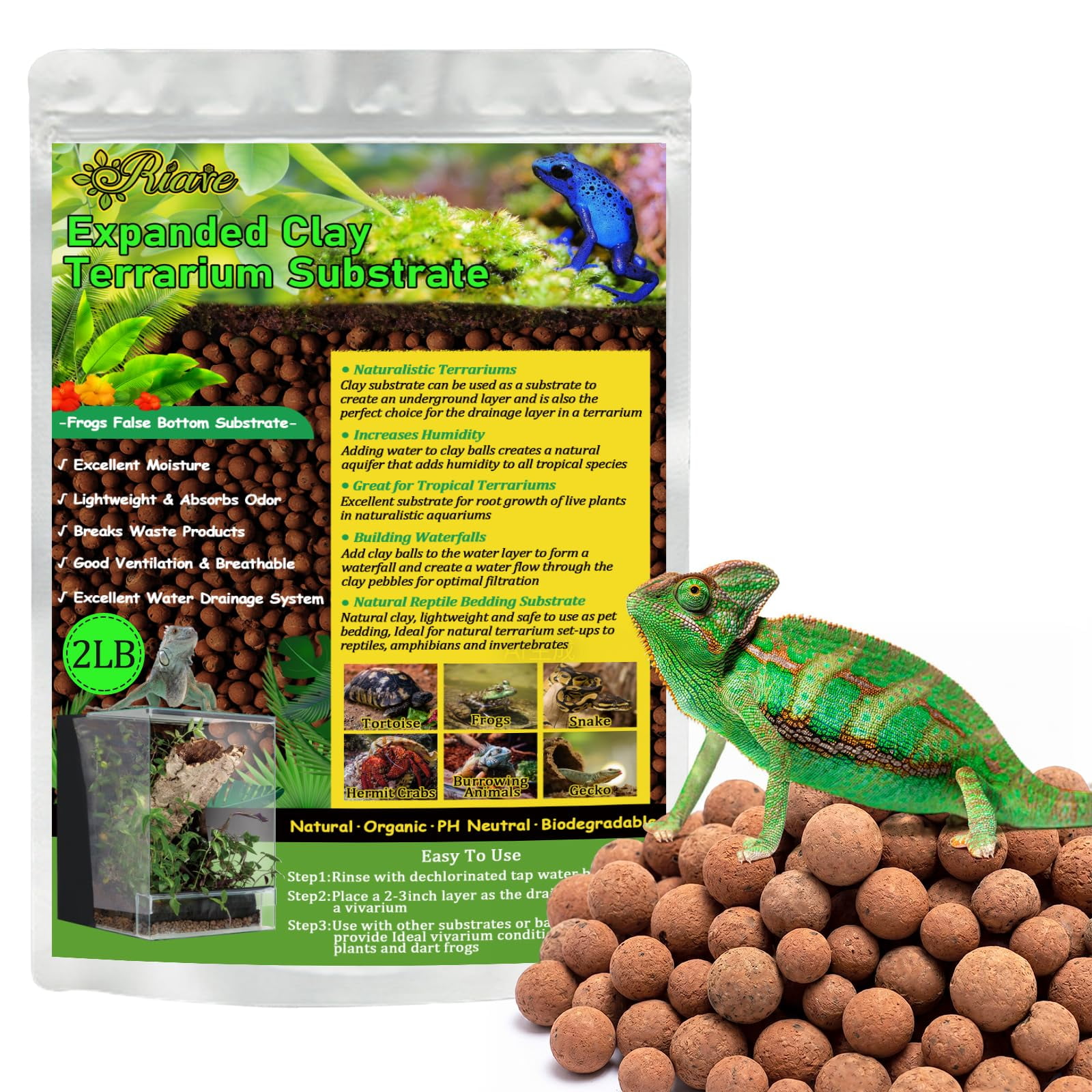 Bolas de arcilla Riare 907 g – Sustrato para reptiles y terrarios