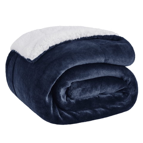 Bedsure - Manta De Cama Con Forro Polar Sherpa, Tamaño Doble, Azul Marino