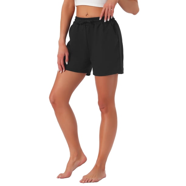 INSPIRE CHIC Pantalones Cortos de Pijama para Mujer de Algodón Jersey con Cintura Elástica Ajustable Suaves Casual con Bolsillos Ropa de Descanso M Negro