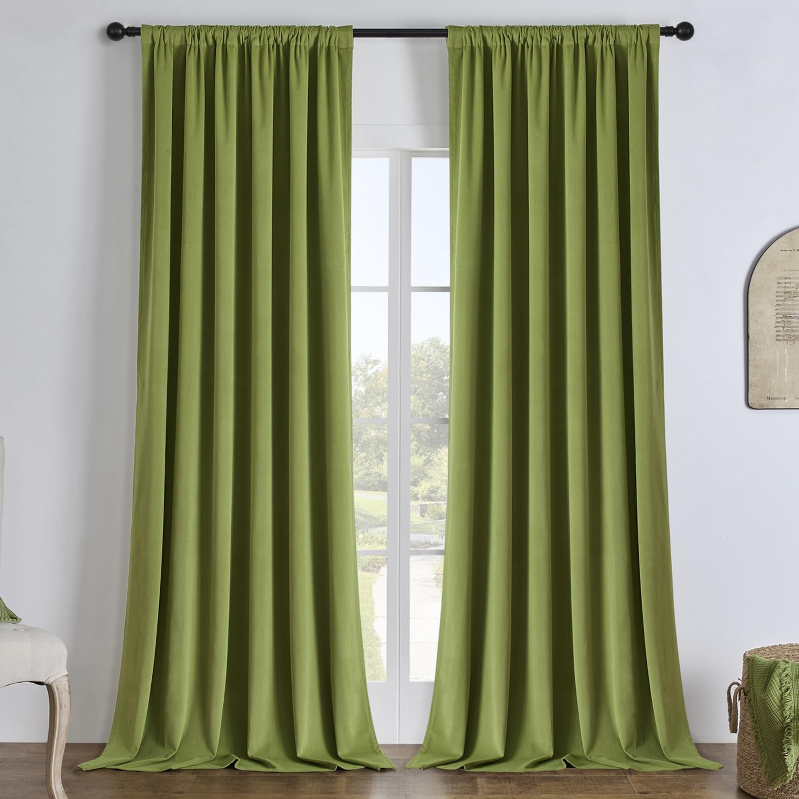 Cortinas Joydeco De Terciopelo Verde Musgo, Opacas Térmicas, 132 X 244 Cm