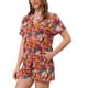 thumbnail image 4 of Conjuntos hawaianos para mujeres de regreso a clases 2 piezas camisa con botones y pantalones cortos florales trajes casuales de playa para vacaciones tropicales 2026 L Naranja Rosa, 4 of 5