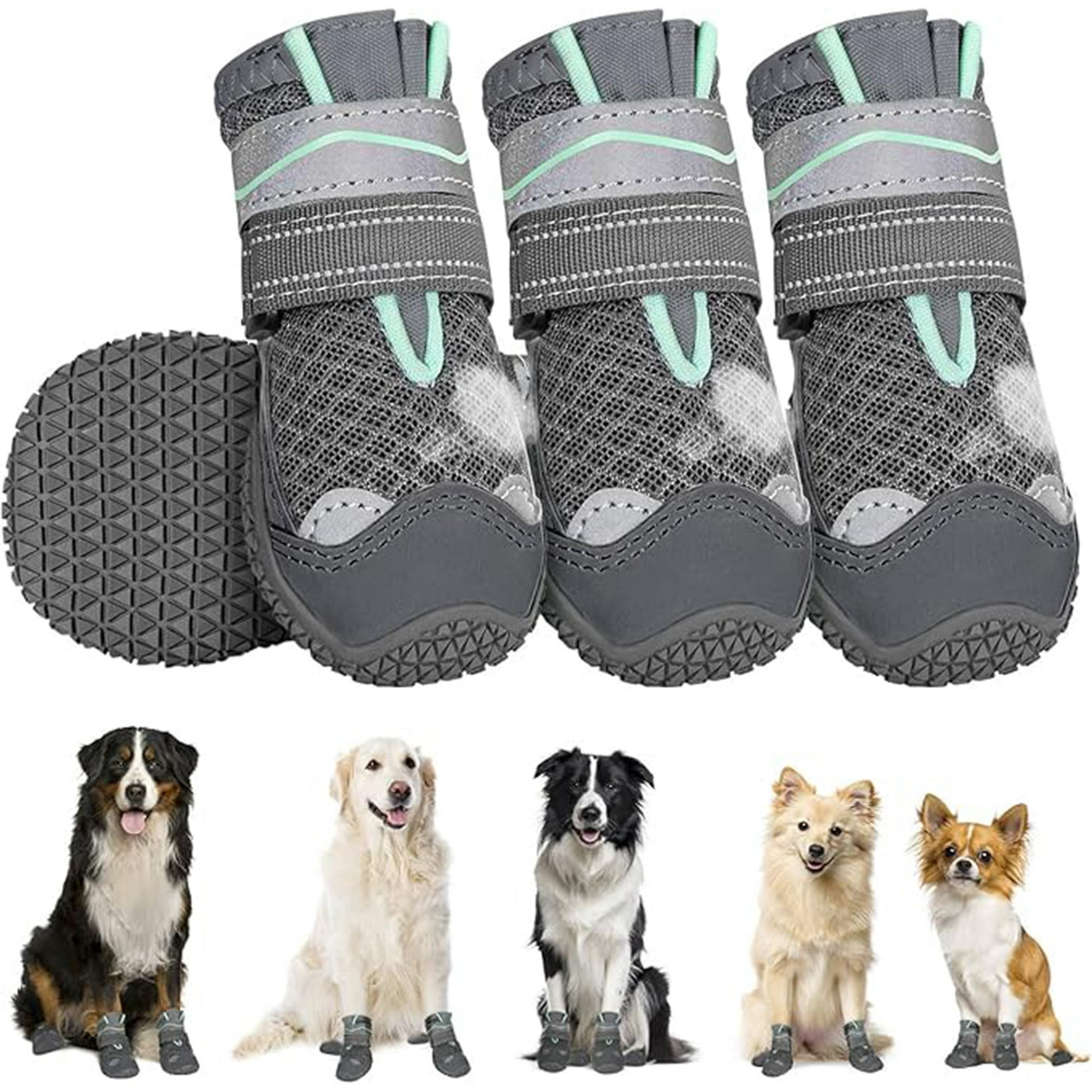 Veat00l - Zapatos Para Perros, 4 Juegos De Botas Para Perros Transpirables Y Antideslizantes, Con Correas Reflectantes Y Ajustables, Zapatos Para Perros Pequeños Y Medianos Y Grandes
