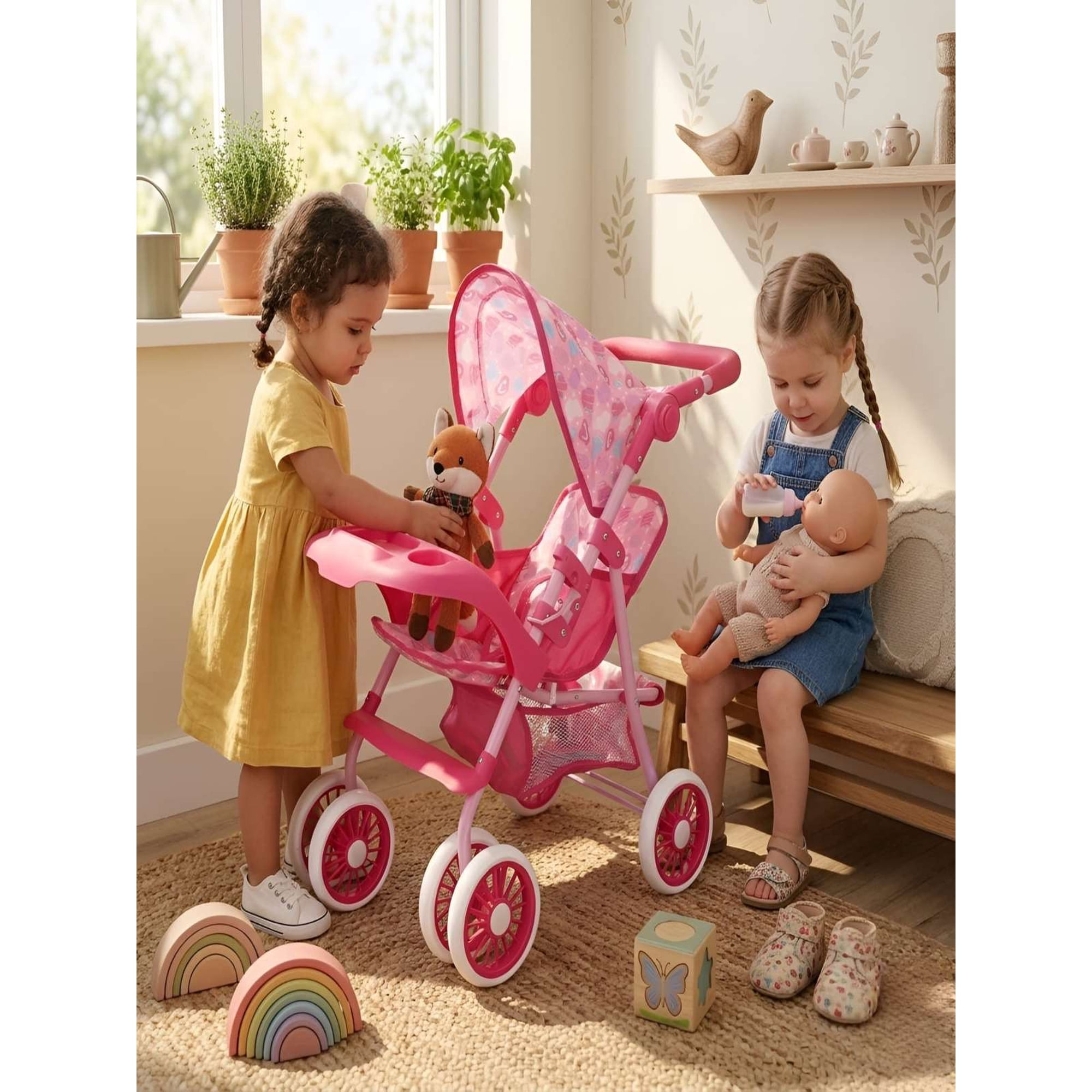 Todo Para El Hogar - Coche Para Muñecas Con Toldo Y Bandeja Frontal