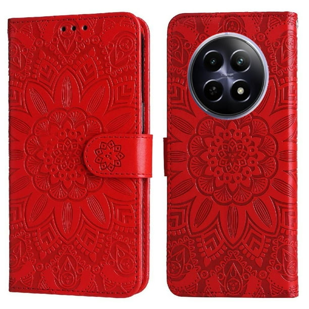 Funda tipo cartera FOXDOCK para Realme 13 5G , diseño girasol en relieve, cuero PU, cierre magnético, soporte y tarjetero