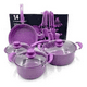 thumbnail image 1 of Juego de ollas de cocina antiadherente, set de batería de 14 piezas, color morado, 1 of 2