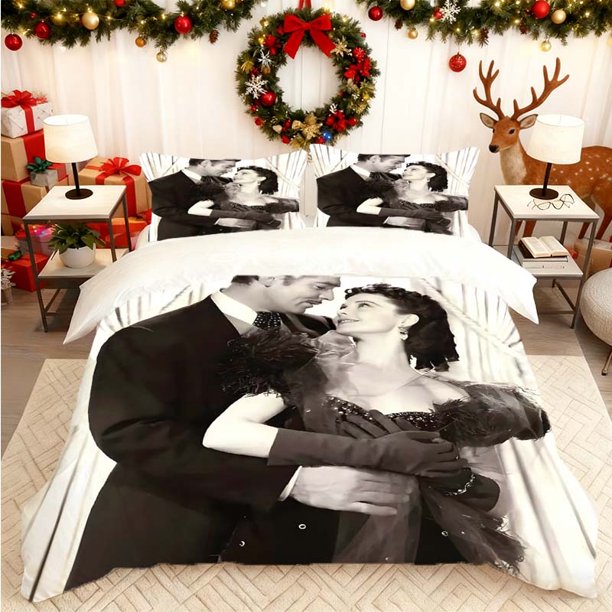 Gone with the Wind Scarlett and Rhett Printed Duvet Cover Set Includes a Soft Duvet Cover and 2 Pillowcases Suitable for All Seasons Ideal for Home Bedrooms and