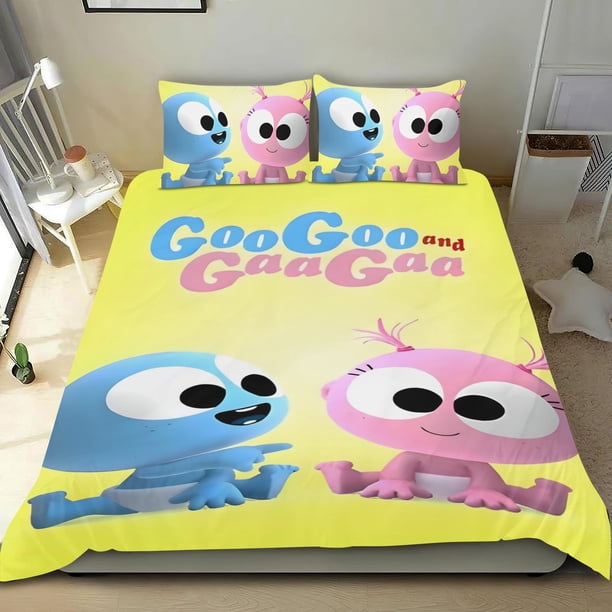Divertido Bebé GooGoo y GaaGaa Conjunto de sábanas temático, trío de piezas, cómodo y amigable con la piel, diseño único, regalo de decoración para el hogar para familiares, amigos y fans,140cm *210cm