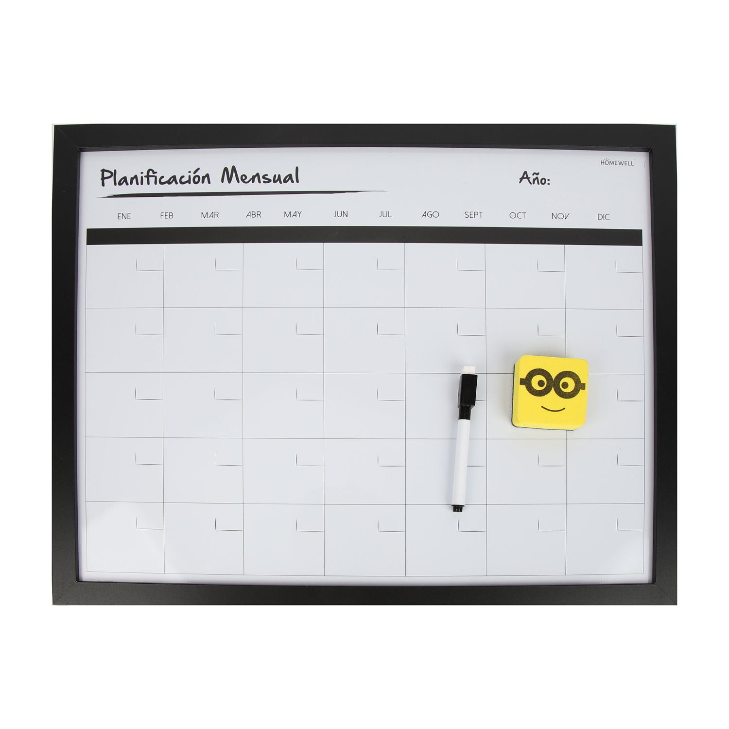 Homewell - Calendario Y Pizarra Diseño Negro 39x49cm