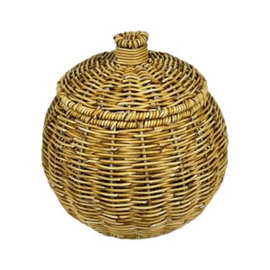 Magideal - Cesta De Almacenamiento Redonda De Mimbre Emulada, Caja Multifunción, Accesorios Duraderos Con Tapa Para Dormitorio, Decoración Del Hogar, Joyería De