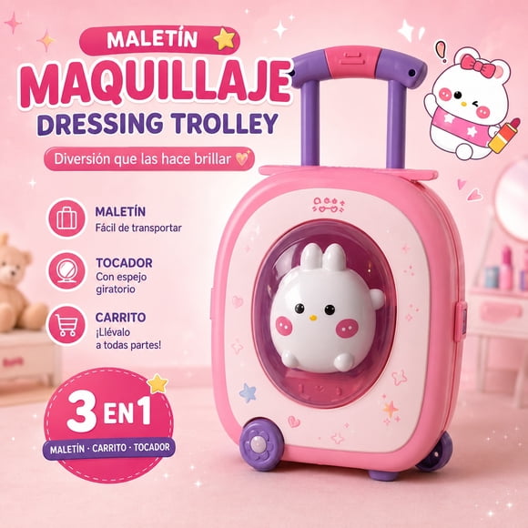 Maleta de maquillaje para niña con espejo de luz y música