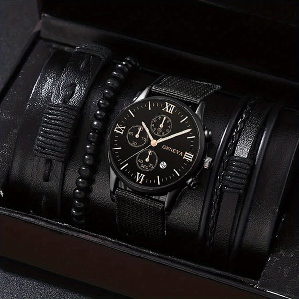 3pcs/set Men's Casual Analog Watch And Classic Bracelets Set (1 Watch+2 Bracelets)
