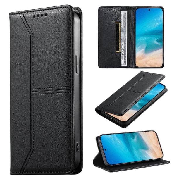 Funda tipo cartera con bloqueo RFID para Xiaomi Poco M7 4G cubierta magnética de cuero con tapa y soporte Negro