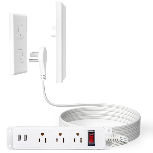 Enchufe Plano Adicional Power Strip 3 Salidas 2 Puertos Usb Cable De 10 Pies