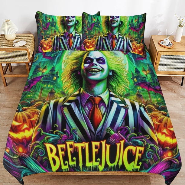 Beetle-juice Beetlejuic-e Halloween Horror Beetle-juice Beetlejuic-e Halloween Horror Bedding Set Sheet Set for Kids Adults,All Season Lightweight