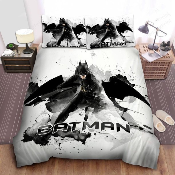 Batman Watercolor Dark Knight Bed Sheets Feather Duvet Cover Bedding Set3-Piece Bedding Set (1 Duvet Cover + 2 Pillow Shams)
