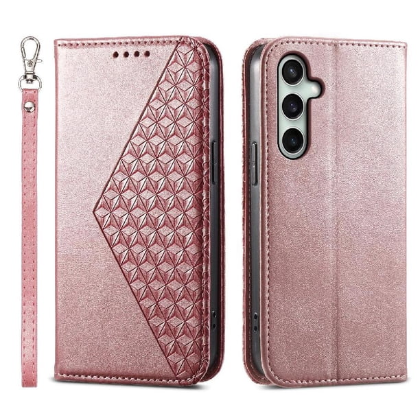 Funda Flip FOXDOCK para Samsung Galaxy S24 FE , Estilo Billetera con Diseño Rombo, Correa de Mano y Soporte, Uso Diario