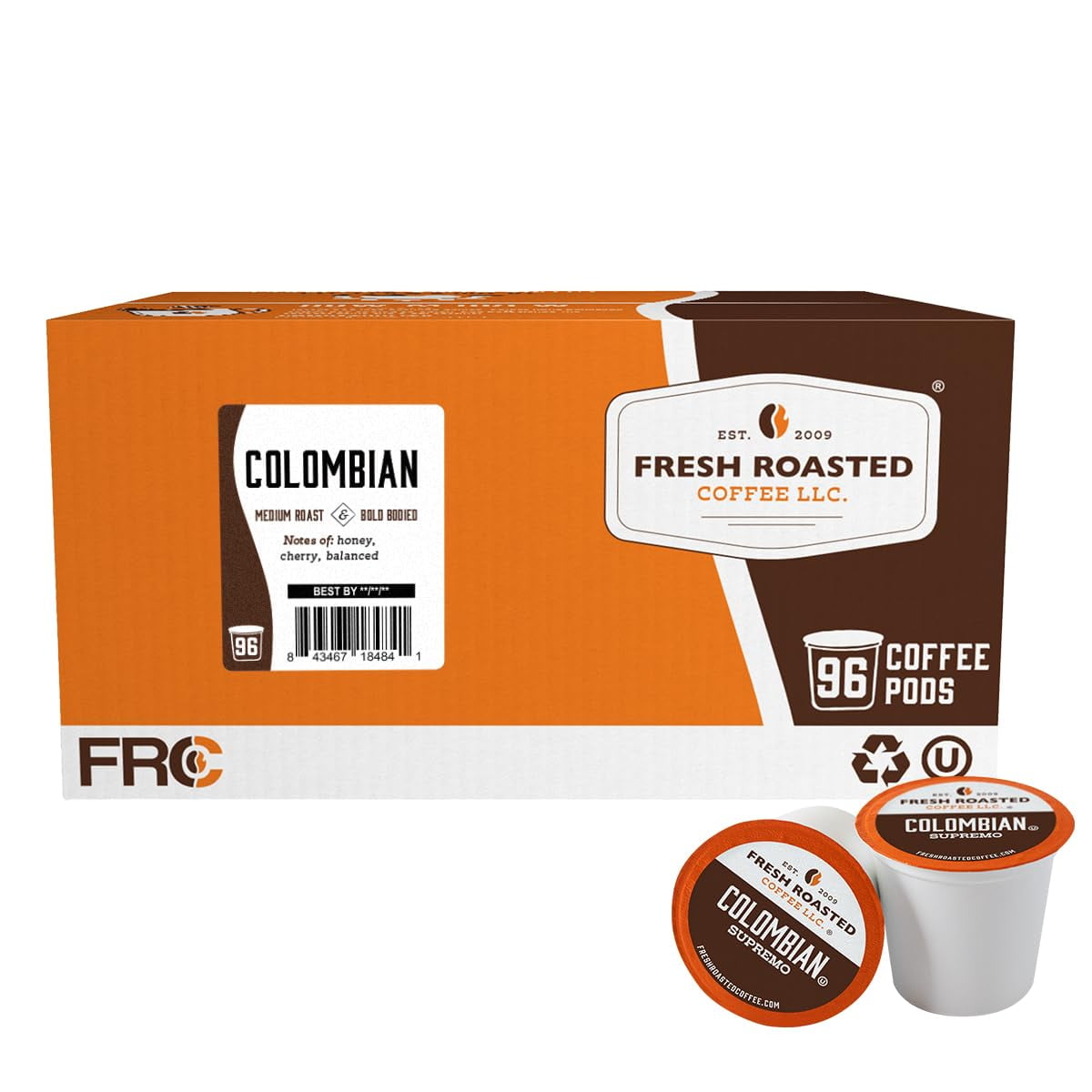 Fresh Roasted Coffee - Cápsulas De Café Recién Tostadas, 100% Colombianas, Tostadas Medianas X96