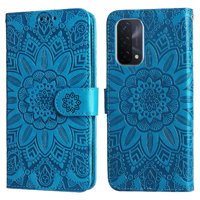 Funda Tipo Cartera Foxdock Para Oppo A54 5G , Diseño Girasol En Relieve, Cuero Pu, Cierre Magnético, Soporte Y Tarjetero