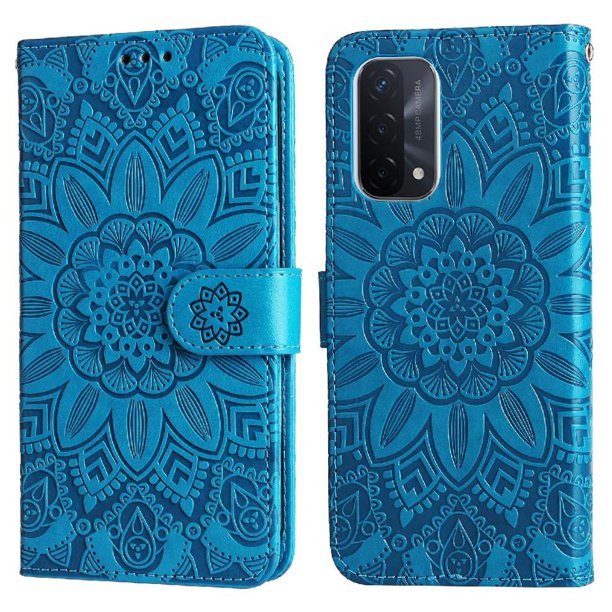Funda tipo cartera FOXDOCK para OPPO A54 5G , diseño girasol en relieve, cuero PU, cierre magnético, soporte y tarjetero