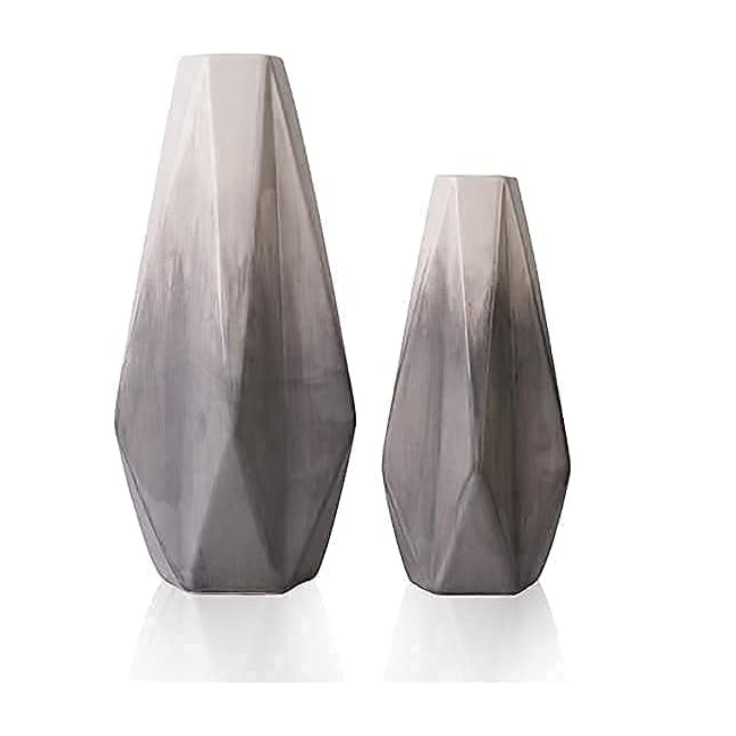 Homeessentials - Set 2 Jarrones Geométricos De Cerámica Gris