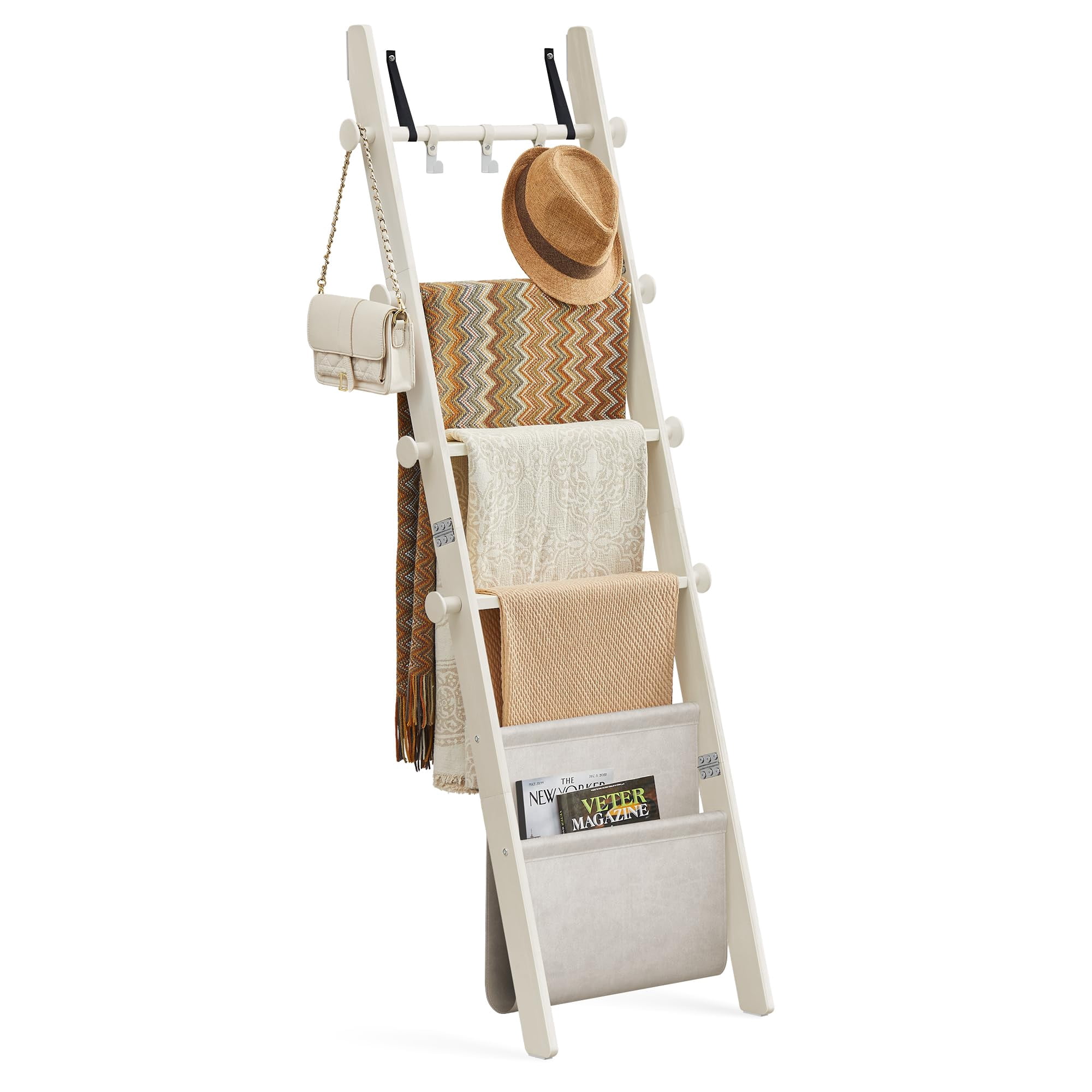 Escalera De Madera Shelf Vasagle De 5 Niveles, 54 X 165 Cm, Color Blanco Crema