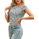 thumbnail image 4 of INSPIRE CHIC Tops de Leopardo para Mujer Cuello de Barco Espalda Descubierta Ajustado Camiseta Crop Top XS Blanco Negro, 4 of 6