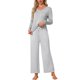 thumbnail image 1 of INSPIRE CHIC Conjunto de Pijama de Manga Larga para Mujer con Cuello en V, Pantalones de Salón a Rayas con Bolsillos y Cintura Ajustable L Gris, 1 of 6
