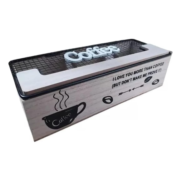 Caja De Té Mediana De Madera 3 Espacios Tea Cafe Coffe Negro