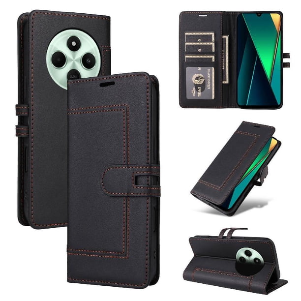 Premium Wallet Case for Xiaomi POCO C75 with Card Slots & Kickstand, Flip Cover Black