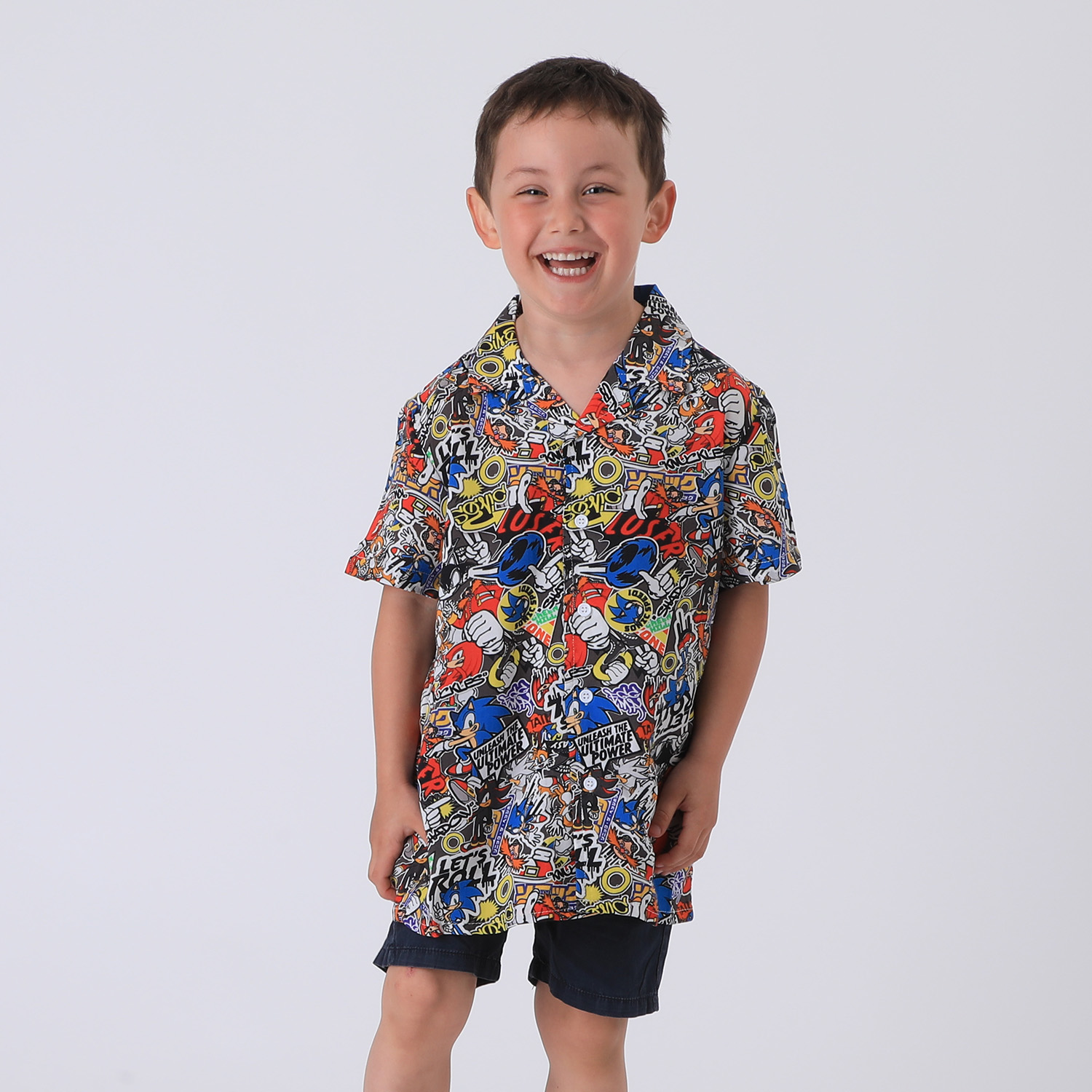 Guayabera Niño Azul Full Print Lets Roll Sonic