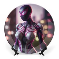 Desmarcar - Gwen, Mujer Araña Plato Decorativo De Porcelana Fina (Bone China), Plato Decorativo De Cerámica Para Hogar, Oficina, Soporte De Pared, Platos Decorativos Para Dormitorio - 6 Pulgadas (15 Cm)