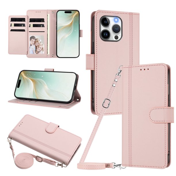 Funda Billetera de Cuero Sintético para iPhone 13 Pro, Rosa