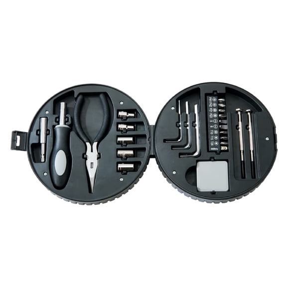 Juego de herramientas Creative Gifts International, funda con forma de neumático, 24 piezas