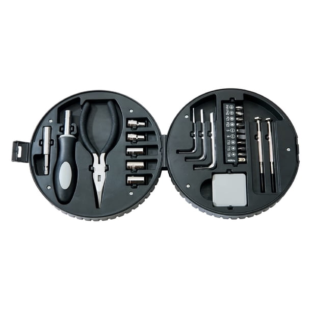 Juego de herramientas Creative Gifts International, funda con forma de neumático, 24 piezas