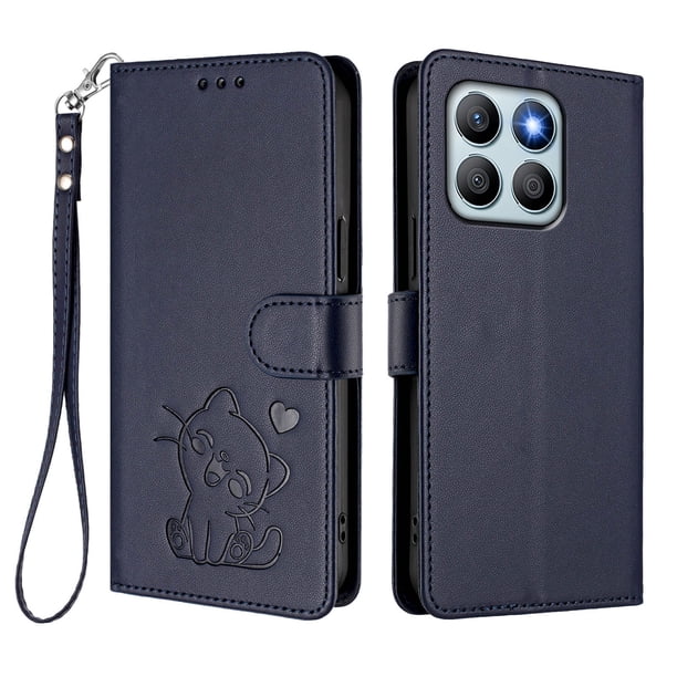 Honor X8B 4G Funda Billetera con Estampado de Gato, Azul