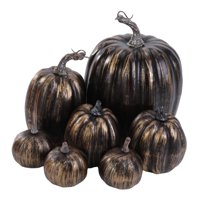 Bothyi - 7 Piezas Calabazas Artificiales Halloween Otoño Espuma Artesanía Cosecha Negro Dorado