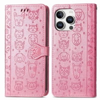Funda Cartera Foxdock Para Iphone 16 Pro , Flip Pu Con Relieve De Gatos Y Perros, Tarjetero Y Soporte