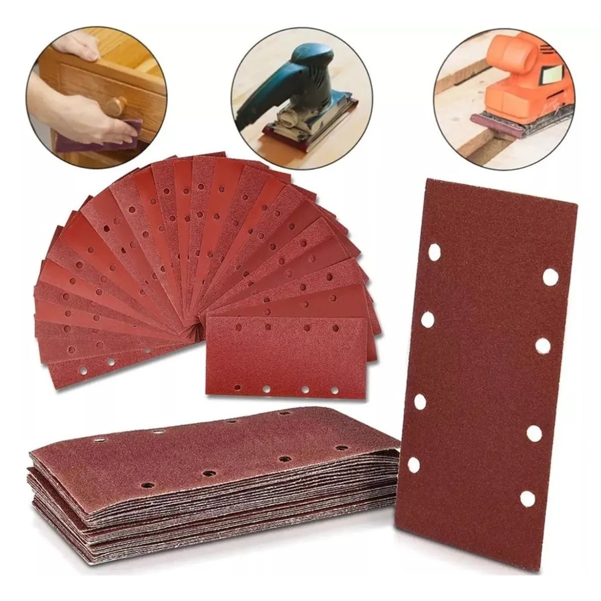 Genérica - 50 Lijas Rectangular Velcro 93x190mm 8 Orificio Madera