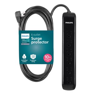Protector Contra Sobretensiones Philips Spp6110Bc/37, 6 Salidas, 10 Pies, Negro