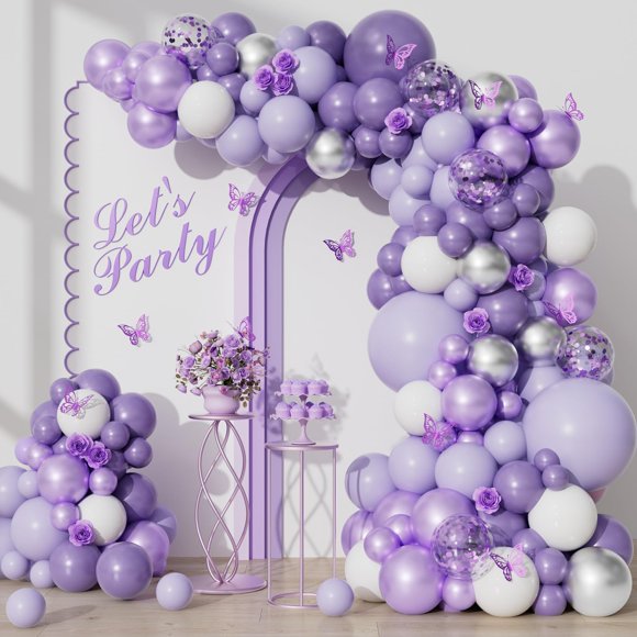 Guirnalda de globos Anjerlfu 126 piezas púrpura y lavanda