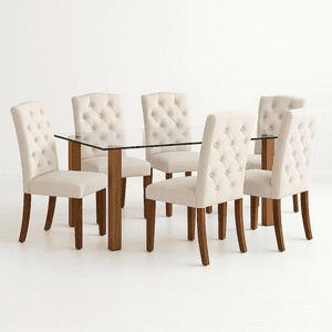 Klik Muebles - Comedor Mesa De Vidrio Quadra 120X80 + 6 Silla De Acolchada Madera Elegance