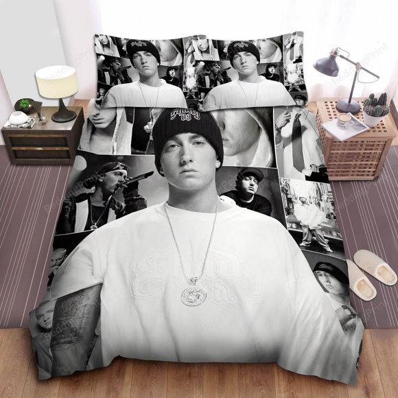 Eminem The Real Slim Shady Black White Images Collage Quilt Duvet Cover Set3-Piece Bedding Set