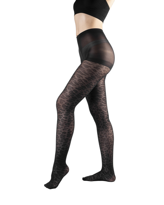 Ingesa - Panty Negra 70 Denier Diseño 9 Animal Print S-M Negro