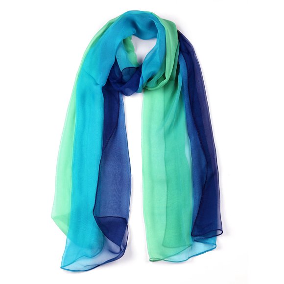 INSPIRE CHIC Bufanda de Mujer Chiffon Sedosa Color Gradiente Ligera Envoltura Larga Chal Azul Verde
