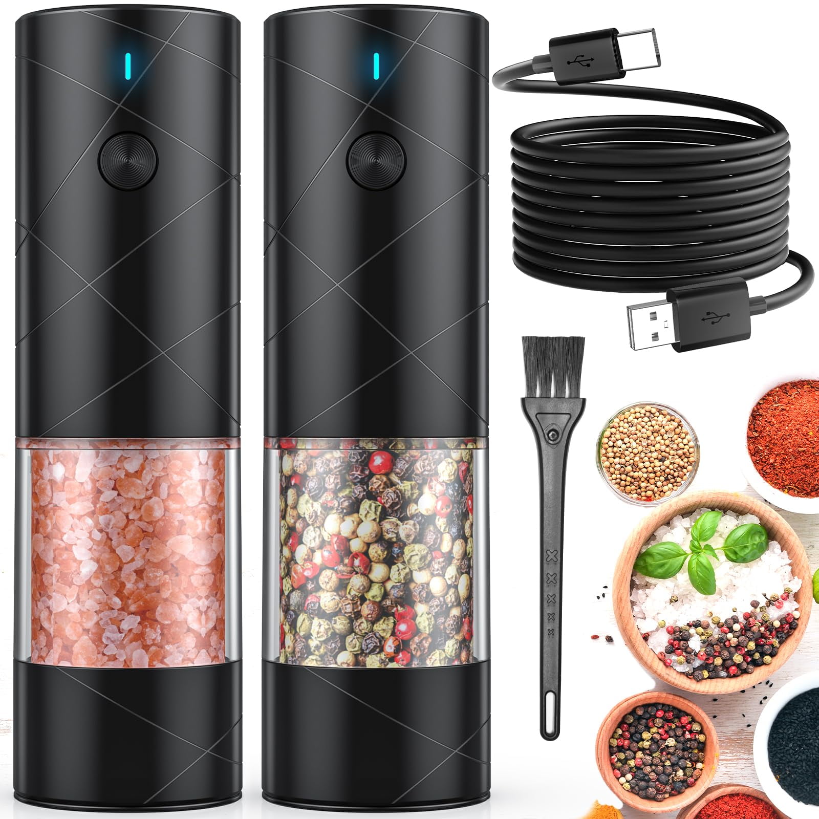 Set De Molinillos Eléctricos De Sal Y Pimienta Lidaop Con Luz Led