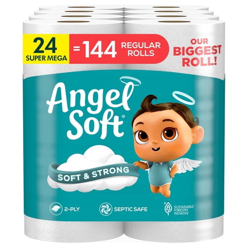 Papel Higiénico Angel Soft 24 Super Mega Rollos = 144 Regular