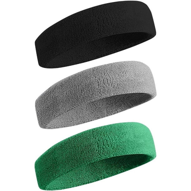 Paquete de 3 bandas deportivas para el sudor para hombres y mujeres. Banda de algodón absorbente de humedad para tenis, baloncesto, correr, gimnasio y hacer ejercicio.